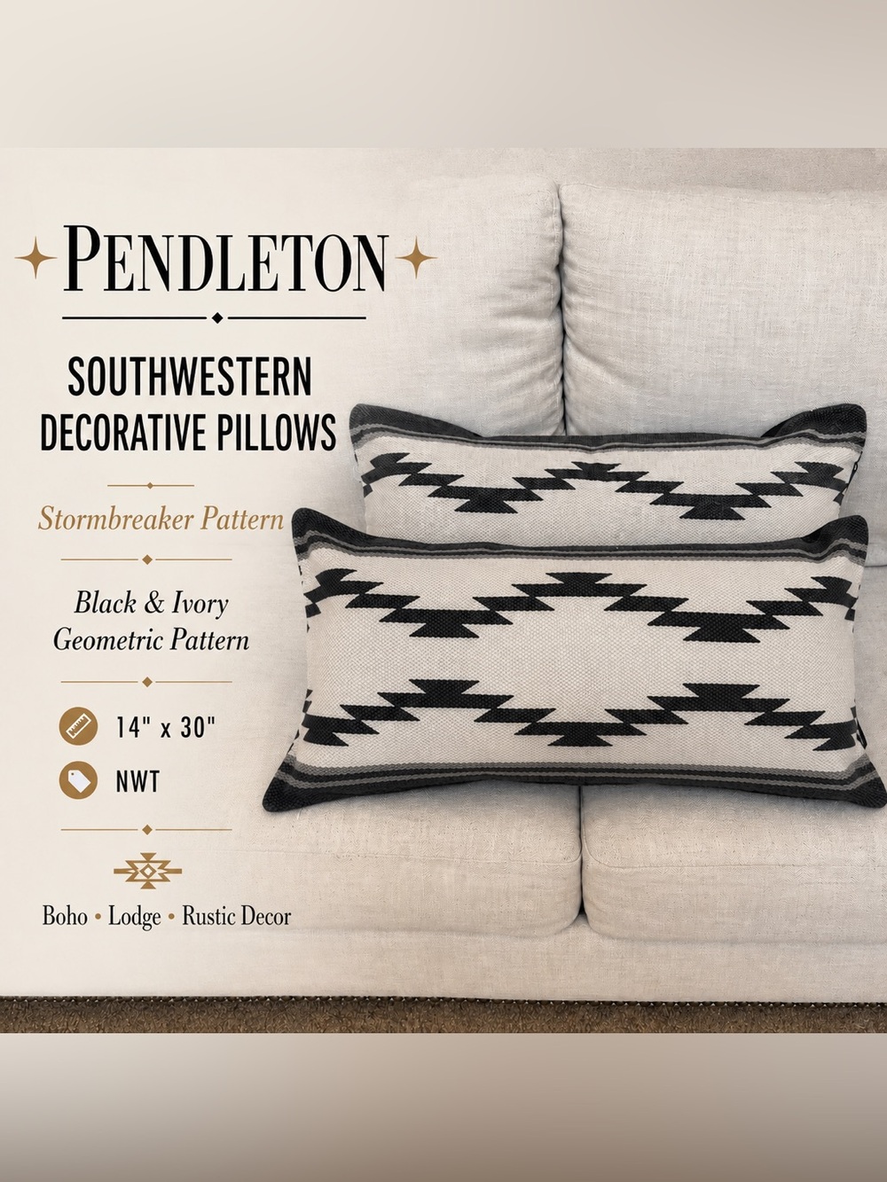 Pendleton Stormbreaker Decorative Lumbar Pillows 14x30 NWT Southwestern Accent